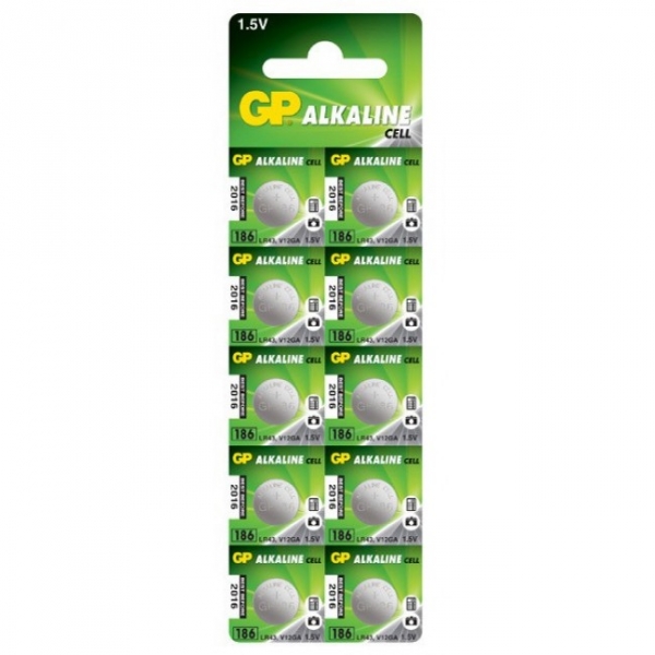 Alkaline button cell battery 10 x GP 186 / LR43 / V12GA - 1,5V - GP Battery