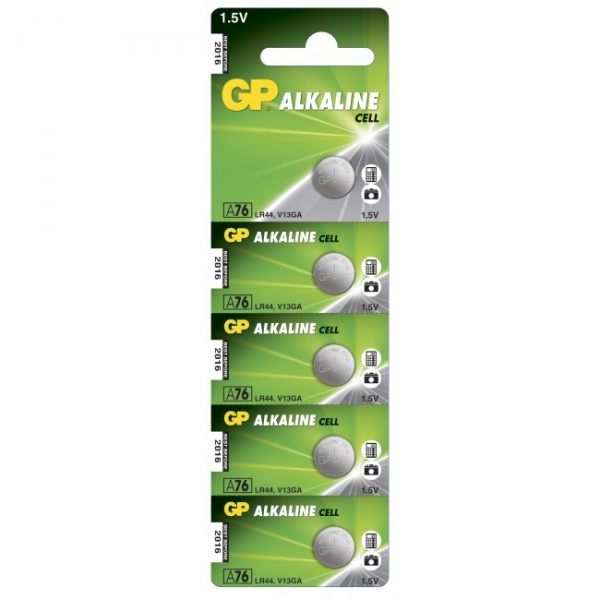 Alkaline button cell battery 5 x GP A76 / LR44 / V13GA - 1,5V - GP Battery