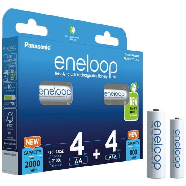 Rechargeable batteries MIX 4 x R6/AA + 4 x R03/AAA Panasonic Eneloop (blister)