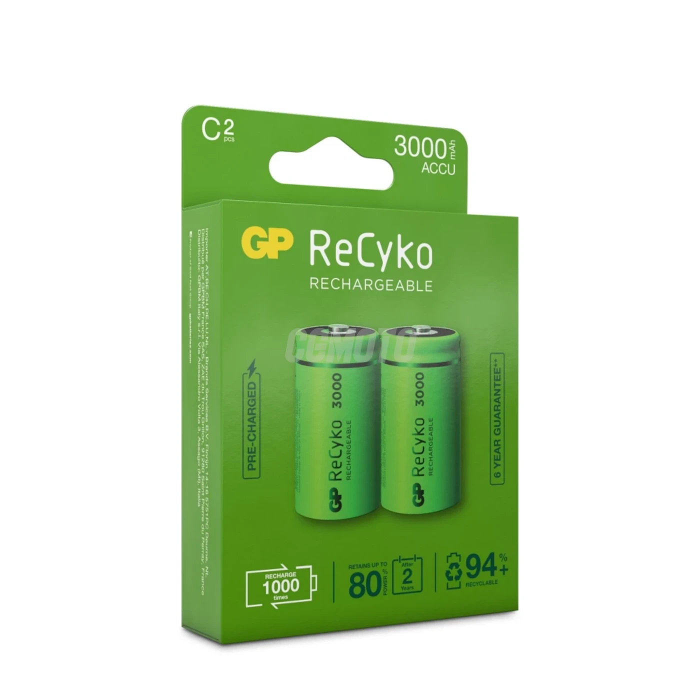 2 rechargeable NIMH batteries C 1,2 V Recyko 3000 mAh