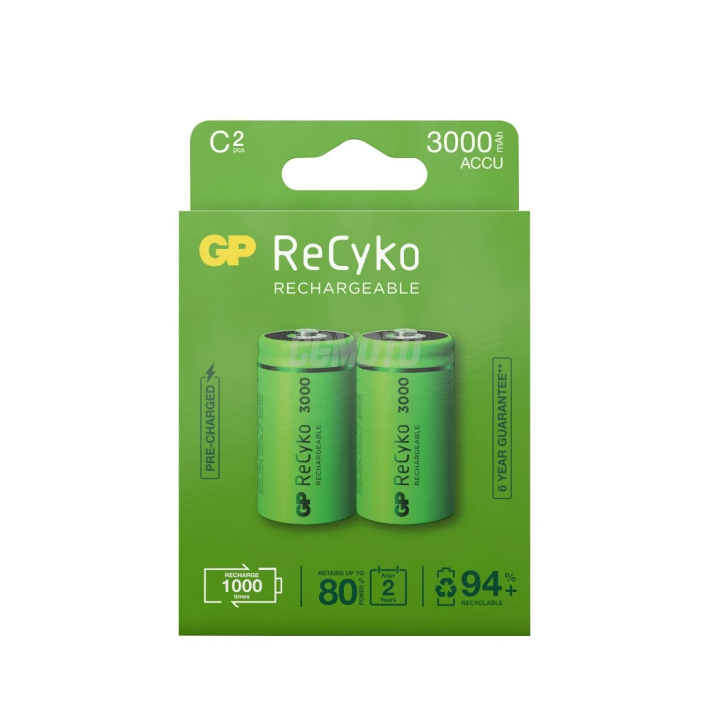 2 rechargeable NIMH batteries C 1,2 V Recyko 3000 mAh