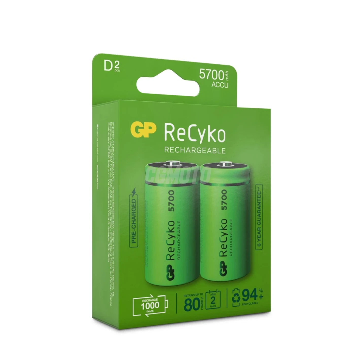 2 rechargeable NIMH batteries D 1,2 V Recyko 5700 mAh