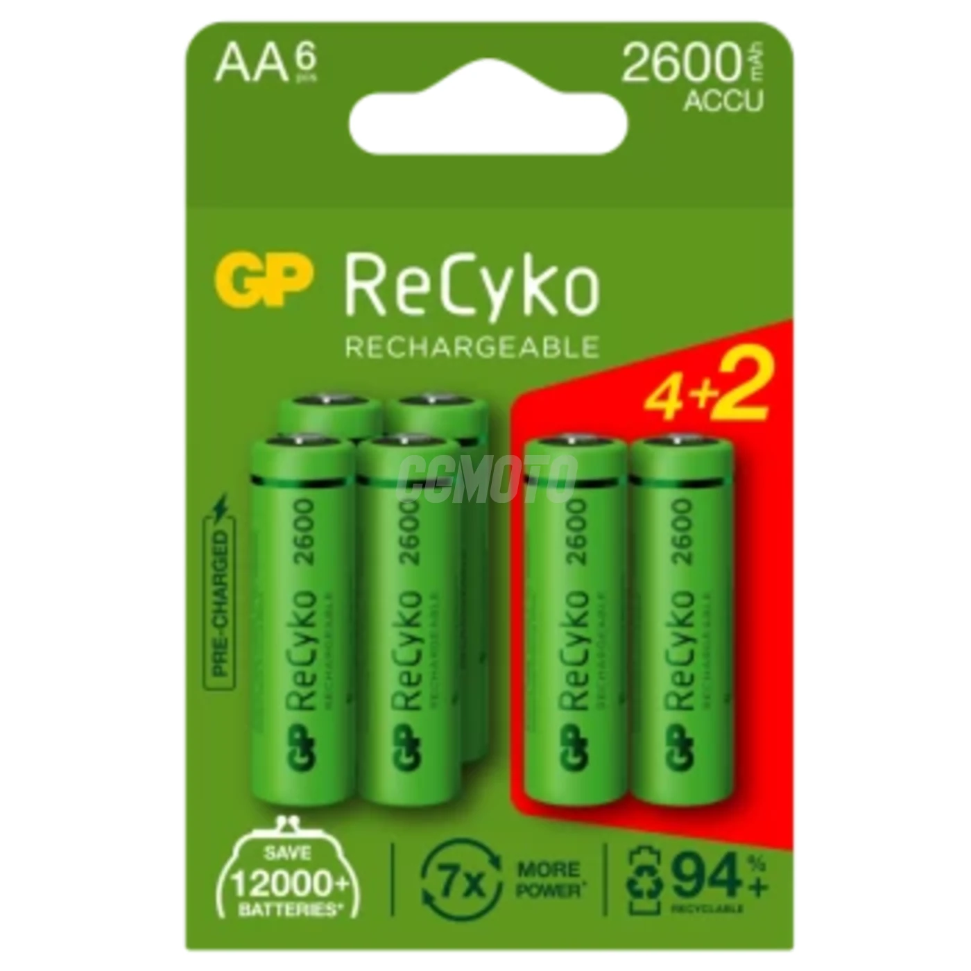 Blister of 6 batteries rechargeable Recyko+ AA 2600mAh