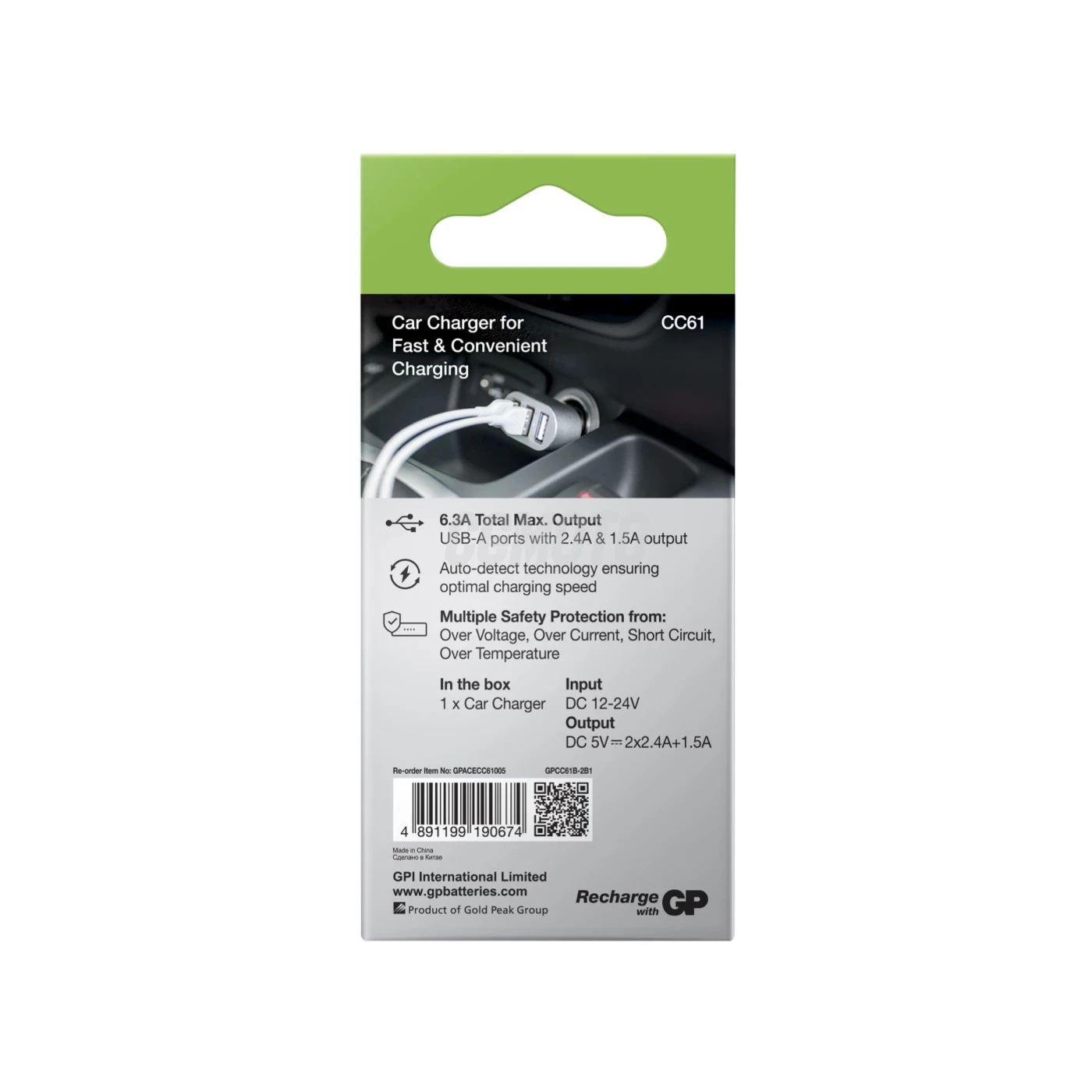 GP Car charger CC61 - USB - 2 ports USB 2 4A + 1 port USB 1 5A