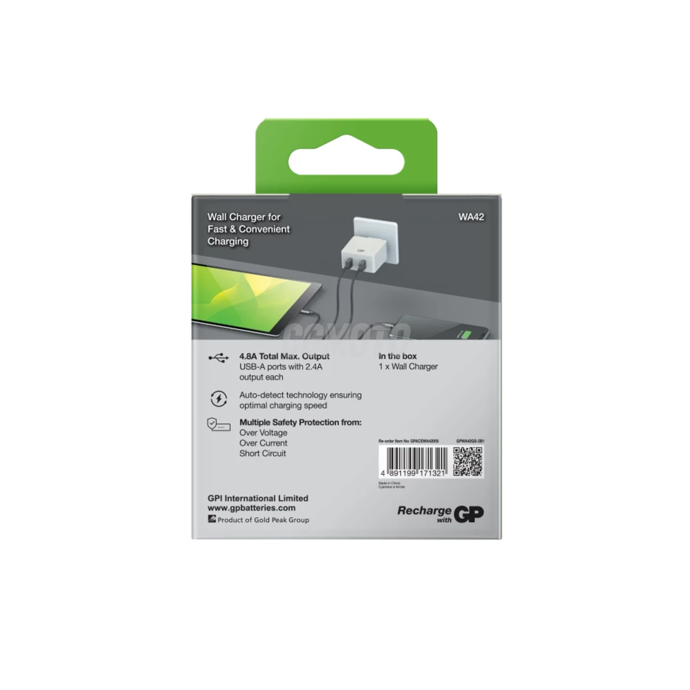 GP Mains charger USB WA42 4A x 2
