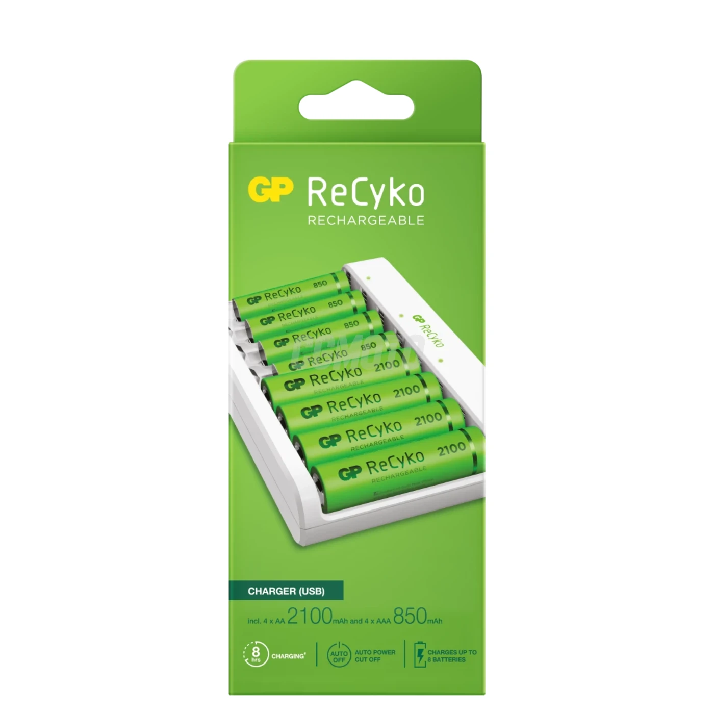 Standard charger GP E811 + 8 NiMH batteries 4xAA 2100mAh + 4xAAA 850mah