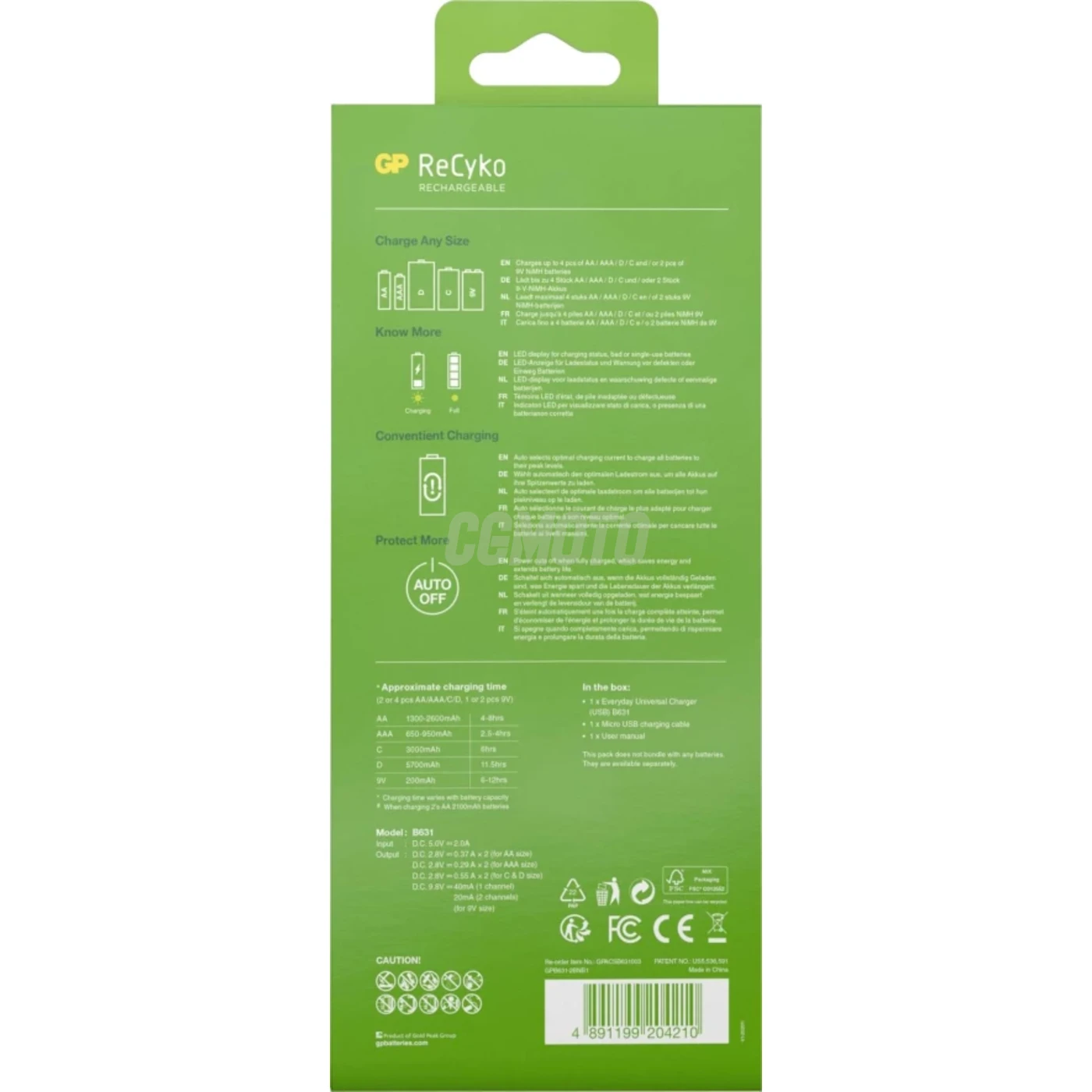 Universal charger GP B631 Recharge : AA / AAA / C / D / 9V NiMH - batteries not included